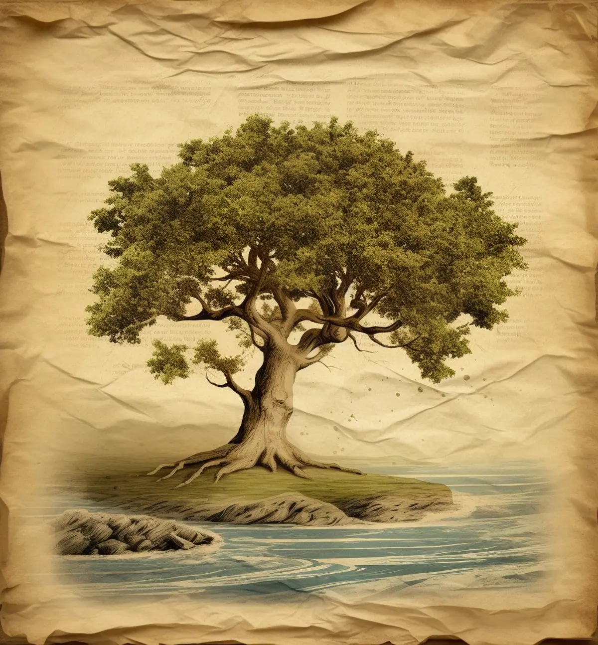 An illustrated tree beside still water, from the book of Psalms